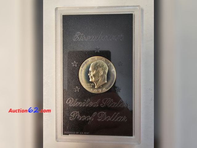 Lot 44-8304q - 1974-S EISENHOWER 40% SILVER PROOF DOLLAR. KNOWN AS THE "BROWN IKE." COMES IN ORIGINAL US MINT LENS. NO BOX. MINTED IN SAN FRANCISCO.-NT