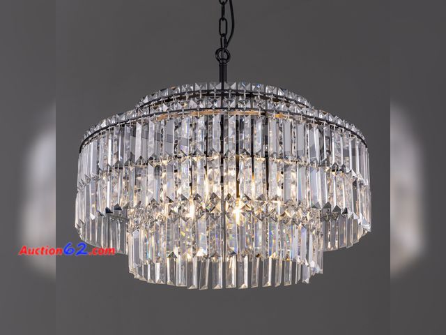 Lot 44-2537w - $269.99 Retail price - TOCHIC Black Modern Crystal Chandelier,2-Tier Round Height Adjustable Ceiling Light Fixture for Dining Room Living Ro...