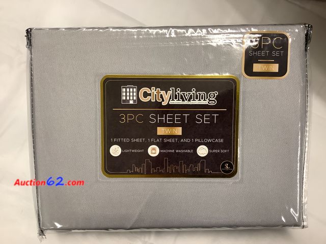 Lot 44-6027o - City living 3pc sheet set “Twin” 1 fitted sheet, 1 Flat sheet, 1 pillowcase. New See All Photo's Not Tested Never opened, Factory Sealed