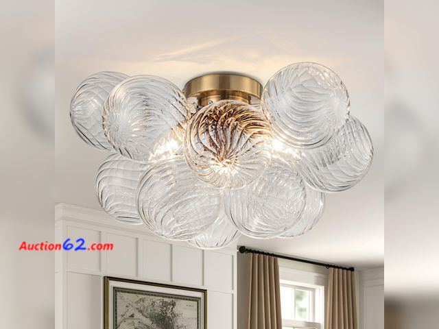 Lot 44-1678w - $138.99 Retail price - GoYeel Semi Flush Chandelier Gold, Modern Light Fixtures Ceiling Mount Lighting Pendant 3 Light Dining Chandeliers Ov...