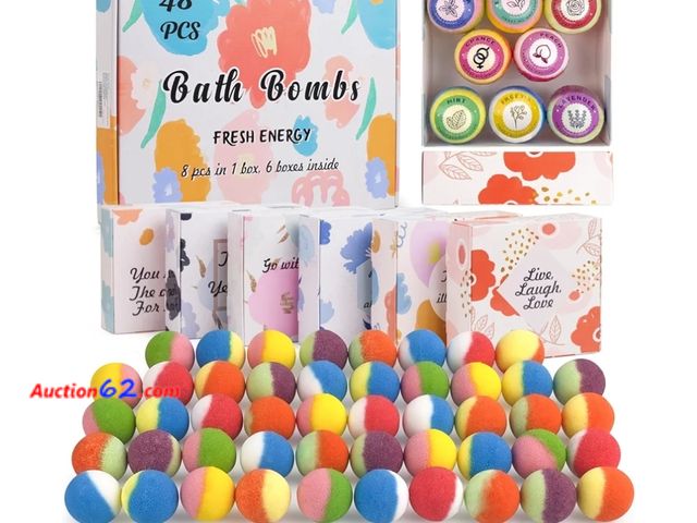 Lot 44-6674b - 48 Natural &amp; Organic Bath Bombs, Rich in Essential Oils, Relaxation and Stress Relief Appears New