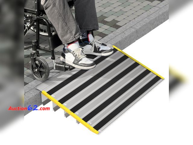 Lot 44-426o - $115.99 Retail price - Nuvium 5" Rise Door Threshold Ramps for Doorways, Stable Yellow Edge, Aluminum Wheelchair Ramp for Home Steps, Adjust...