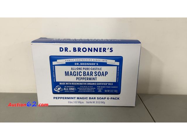 Lot 44-1729j - Dr. Bronners Peppermint Magic Bar Soap 6-Pack Not Tested See All Photo's Appears New, A basic inspection has been given to this item. Sold A...