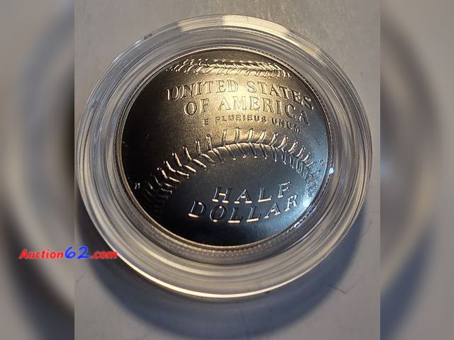 Lot 44-8341k - 2014-D NATIONAL BASEBALL HALL OF FAME CLAD UNCIRCULATED HALF DOLLAR. THE FIRST CONCAVE COIN EVER TO BE MINTED. OBVERSE IS A BASEBALL AND THE...