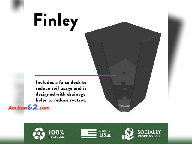 Lot 44-739p - Bloem Finley 20" Tall Square Black Plastic Resin Planter with Drainage Holes for Indoor or Outdoor Gardening, Made in USA Appears New, A bas...