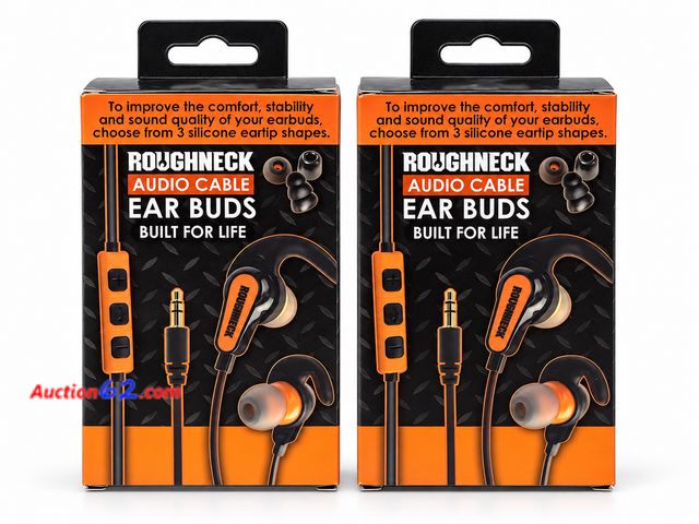 Lot 44-6184m - 2 Sets of Roughneck Audio Cable Ear Buds, Build for life. Appears New, A basic inspection has been given to this item. Sold AS-IS. See All P...