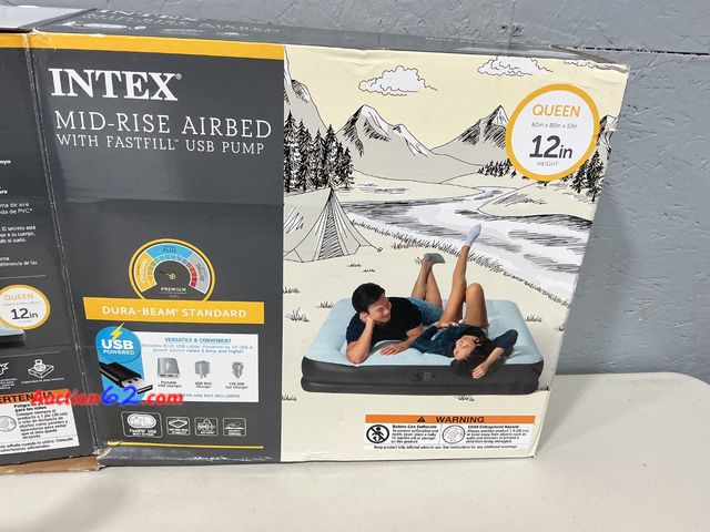 Lot 44-1569 - Intex Mid-Rise Airbed - Queen Size, FastFill USB Pump, 12in Height See All Photo's E-Commerce Return, A basic inspection has been given to t...