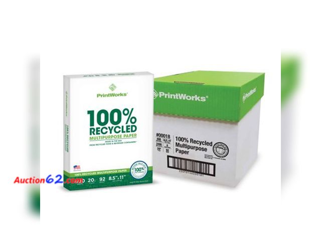 Lot 44-197a - PrintWorks 100% Recycled Multipurpose Paper  8.5  X 11   20 Lb  White  2400 Sheets See All Photo's Appears New, A basic inspection has been ...