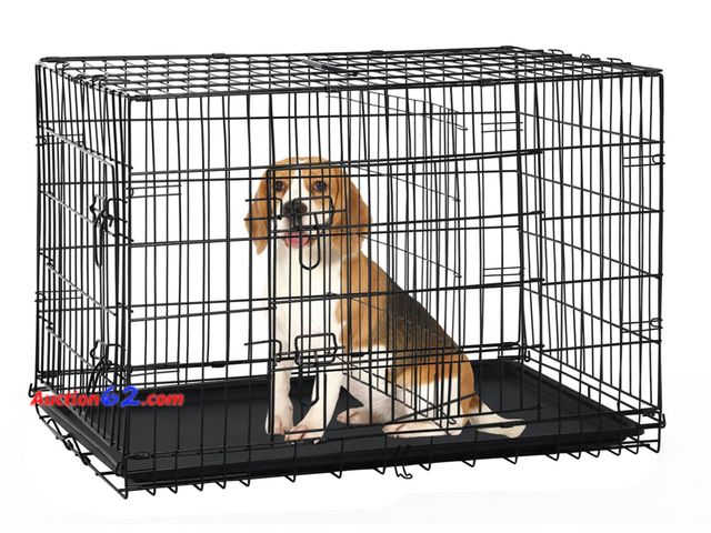 Lot 44-5607M - 30 Inch Medium Dog Crate, Heavy Duty Dog Crates for Medium Dogs, Metal Wire Folding Dog Cage with Removable Trays, Locks, Double-Door, Divid...