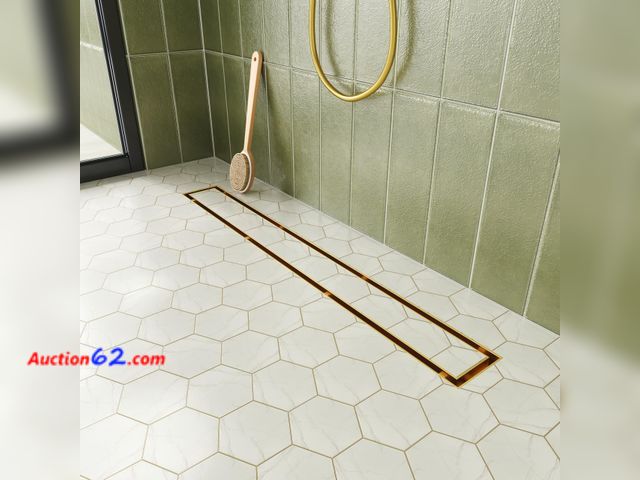 Lot 44-4071a - $75.99 Retail price - Neodrain 24-Inch Gold Linear Shower Drain with Tile Insert Cover, Golden 304 Stainless Steel Rectangle Shower Floor Dr...