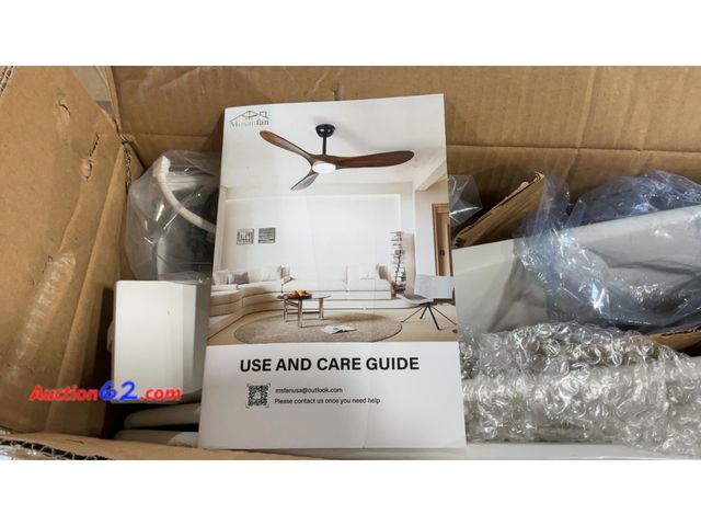 Lot 44-1856 - $150 Retail price - Mosunfan Modern Ceiling Fan with Light Not Tested See All Photo's E-Commerce Return, A basic inspection has been given t...