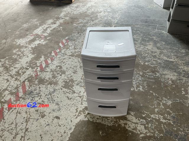Lot 44-1194j - 4-Drawer Plastic Storage Tower E-Commerce Return, A basic inspection has been given to this item. Sold AS-IS. Dirty
