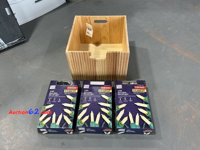 Lot 44-977j - Home Accents Vintage Steady Lit 150 Warm White Mini LED Lights 3 &amp; Wood Crate See All Photo's E-Commerce Return, A basic inspection has ...