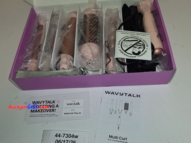 Lot 44-7304w - Wavytalk 5-in-1 curling wand set, pink, E-Commerce Return, A basic inspection has been given to this item. Sold AS-IS. Not Tested