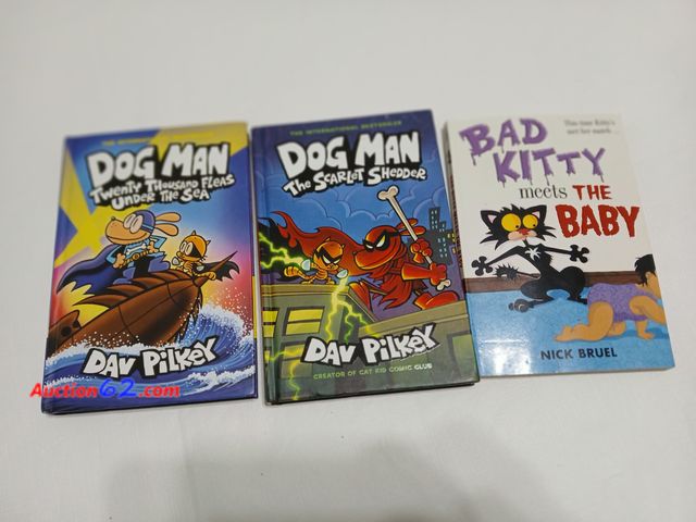 Lot 44-2107j - One new Hardback DOG MAN The Scarlet Shedder book, price 14.99.  One new Hardback book DOG MAN Twenty Thousand Fleas Under the Sea, price 14...