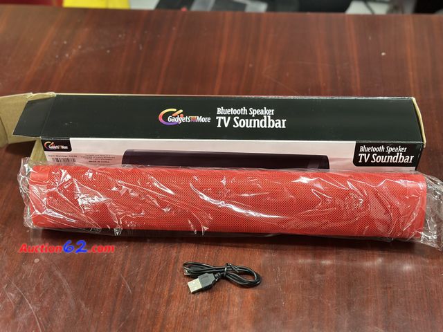 Lot 44-7505b - Gadgets and more Bluetooth TV soundbar. Red in color comes with usb charging cable. NEW. See All Photo's Not Tested Never opened, Factory Se...