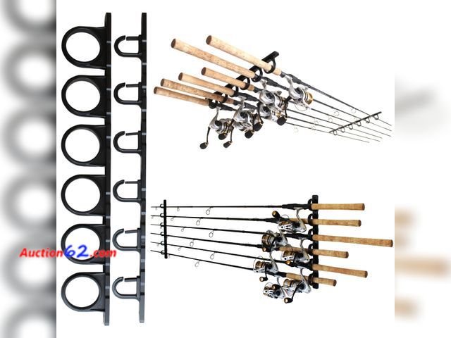 Lot 44-2699f - Rush Creek Creations Ceiling Fishing Rod Holder for 6 Rods, Fishing Gear Appears New, A basic inspection has been given to this item. Sold A...