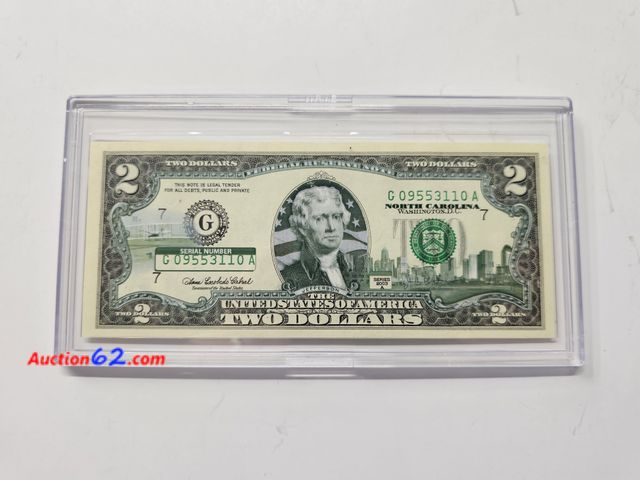 Lot 44-8308q - NORTH CAROLINA ENHANCED $2 STATE BILL. HAS CAPITAL AND THE WRIGHT BROTHERS PLANE.-NT