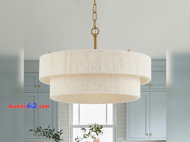 Lot 44-127 - $139.99 Retail price - ELYCCUPA 20”Hand Woven Rattan Chandelier Boho Pendant Light Adjustable Coastal Pendant Light for Kitchen Island Dinin...