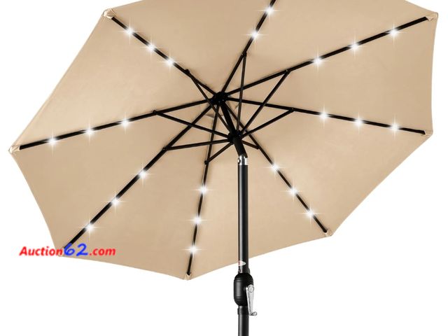 Lot 44-6961b - Solar LED Lighted Patio Umbrella w/ Tilt Adjustment, UV-Resistant - 10ft Appears New