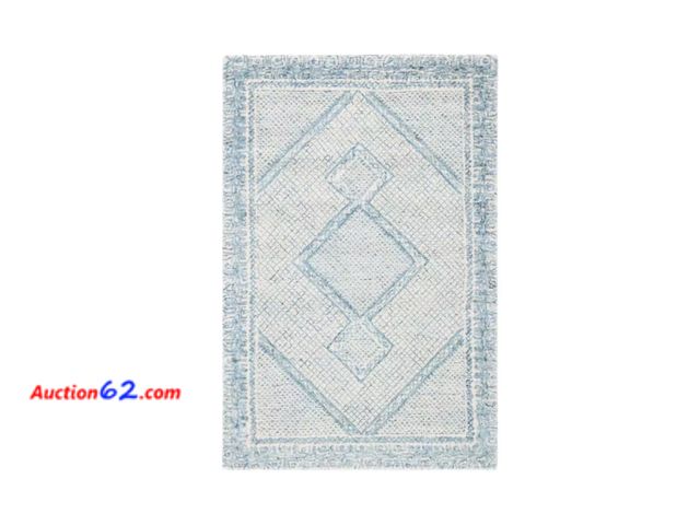 Lot 44-1126b - $23 retail value- Abstract Ivory/Blue Doormat 2 ft. x 3 ft. Geometric Border Area Rug 1. Appears New, A basic inspection has been given to t...