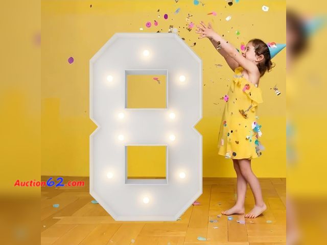 Lot 44-7451r - 3  ft marquee numbers, warm white light up number 8 with display board  Appears New, A basic inspection has been given to this item. Sold AS...