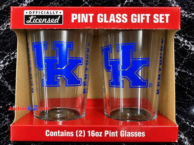 Lot 44-6218m - 2 Sets Of 16oz Pint Glass Gift Sets UK 4 cups total. Officially Licensed. See All Photo's Not Tested Never opened, Factory Sealed