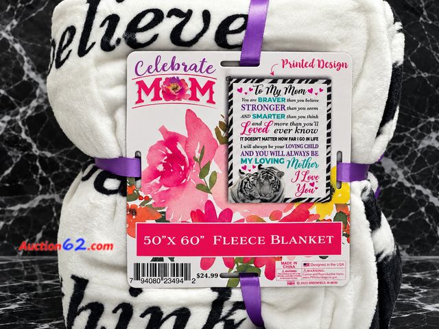Lot 44-4039m - Celebrate MOM printed design 50x60 throw. Appears New, A basic inspection has been given to this item. Sold AS-IS. See All Photo's Not Teste...
