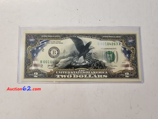 Lot 44-8303u - COLORIZED $2 BILL WITH GRAPHICS FROM A LARGE SIZED BLACK EAGLE.-NT
