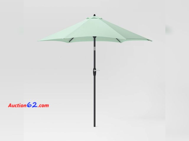 Lot 44-129f - 9' Round Outdoor Patio Market Umbrella Mindful Mint with Black Pole - Room Essentials™ See All Photo's Appears New, A basic inspection has b...