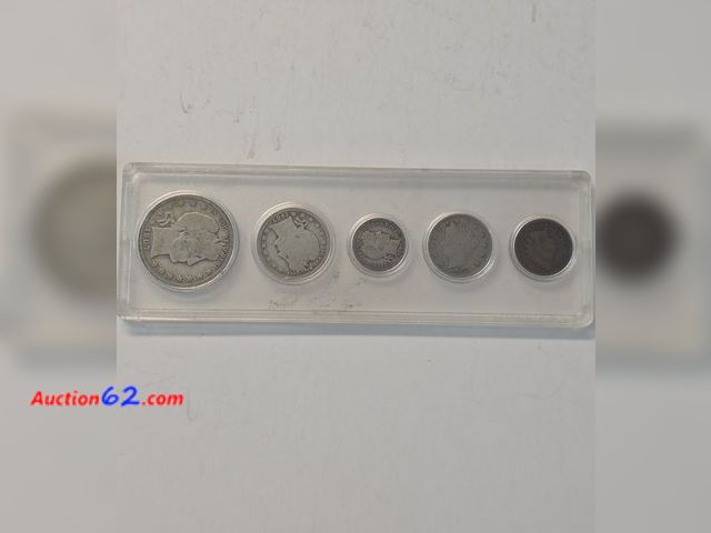 Lot 44-8351g - **VERY COOL AND SCARCE** COMPLETE SET OF 1907 COINAGE. (INCLUDES 1907 INDIAN HEAD CENT, 1907 V NICKEL, 1907 BARBER DIME, 1907-O BARBER QUART...