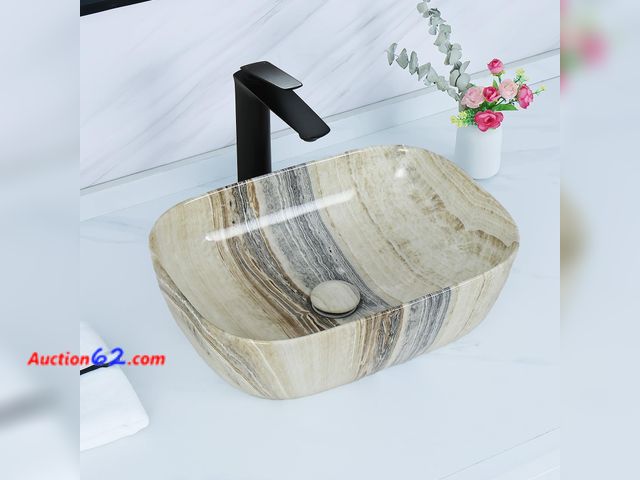 Lot 44-767w - $96.99 Retail price - Davivy 18.3"×13" Marbling Rectangle Bathroom Vessel Sink with Pop Up Drain,Nordic Ceramic Vessel Sinks,Bathroom Sinks ...
