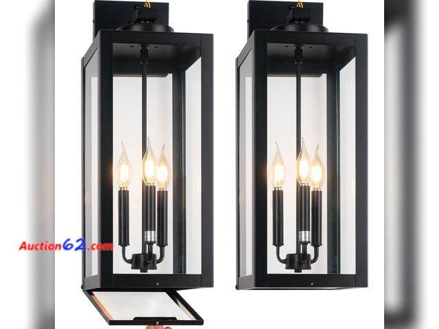 Lot 44-266 - $199.99 Retail price - Yolsunes 24" Extra Large Fully Enclosed Dusk to Dawn Outdoor Light Fixture 3-Light, Black Outdoor Porch Lantern Wall ...