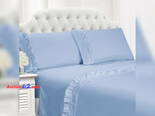 Lot 44-2574w - Swift Home Ruffled Sheet Set, Blue Bell Appears New, A basic inspection has been given to this item. Sold AS-IS. Not Tested See All Photo's