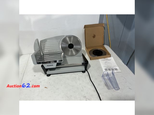 Lot 44-829i - $75.97 Retail price - Cracked plastic piece. FOHERE 200W Meat Slicer Machine for Home, Electric Food Slicer with Two 7.5" Sharp Stainless St...