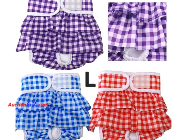 Lot 44-6520r - Size Large JoyDaog (3 Pack) Dog Diapers Dress for Female Reusable Premium Grid Doggie Nappies Skirt for Period Heat Incontinence L Appears N...