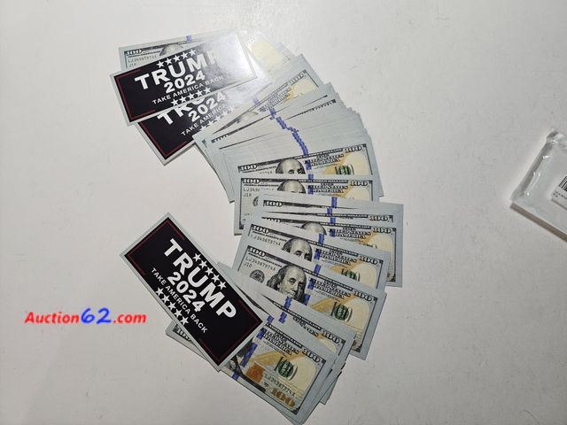 Lot 44-8340j - HUGE STACK OF TRUMP "POLITICAL PROMOTIONAL CAMPAIGN MONEY" 2024 TAKE AMERICA BACK POLITICAL PROMO BILLS. THESE WERE USED AND PASSED OUT TO G...