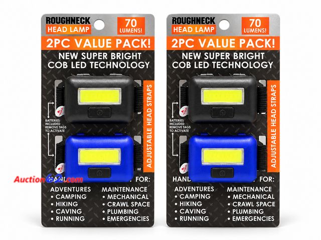 Lot 44-6187m - Set of 2 Roughneck Head Lamps 2 in each pack, New Super Bright Cob LED Technology. Appears New, A basic inspection has been given to this it...