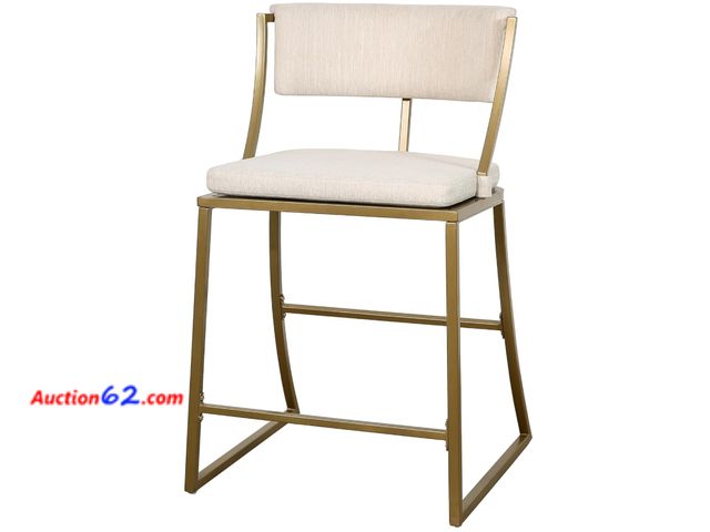 Lot 44-62b - Retail value of $190- Lot of (1) New Ridge Home Goods Mina 25" Counter-Height Modern Bar Stool, Antique Brass with Upholstered Beige Seat an...