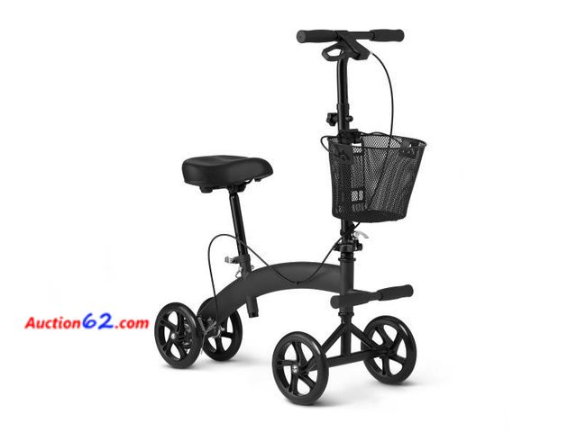 Lot 44-21b - $200 Retail value- Medline Manual Seated Mobility Scooter Knee Walker, 8” Wheels, 300 lbs. Capacity, Black- for Leg &amp; Foot Injuries, Cru...