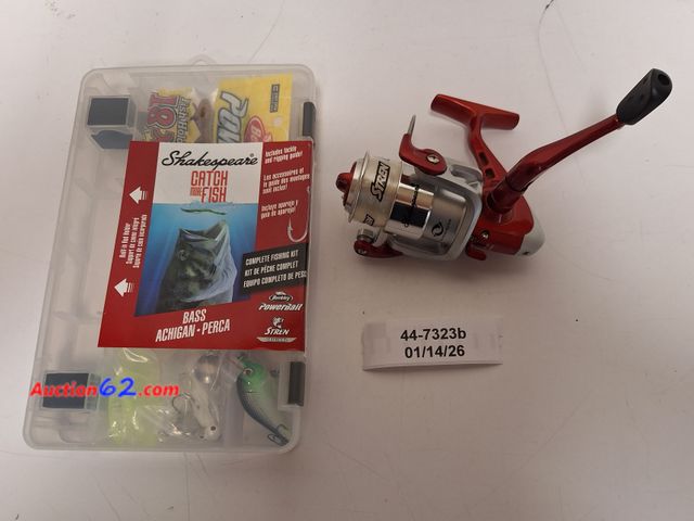 Lot 44-7323b - Lot of (2) Shakespeare catch more fish fishing tackle kit and Shakespeare fishing reel  E-Commerce Return, A basic inspection has been given...