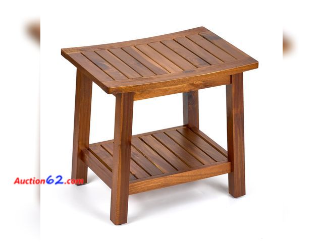 Lot 44-203m - $119.99 Retail price - Upolana Outdoor Shower Bench, 20" Solid Acacia Wood Shower Stool Waterproof Shower Seat with Storage Shelf for Bathro...