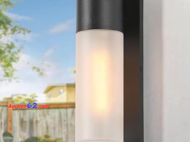 Lot 44-169b - Retail of $75.99- 13 in. 1-Light Black Outdoor Wall Lantern Sconce, Mid-Century Modern Outdoor Wall Light with Frosted Glass Shade 1. Appear...