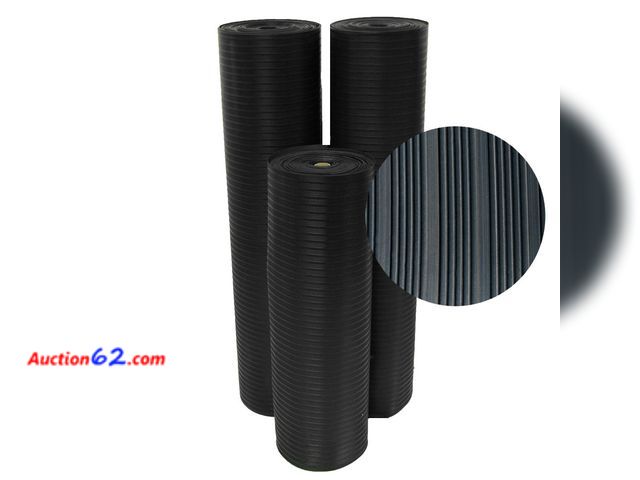 Lot 44-154j - $107.99 Retail price - Rubber-Cal 03_167_W_CO_20 Composite Rib Corrugated Rubber Floor Mats, 1/8" Thick x 3' x 20' Roll, Black Appears New, ...