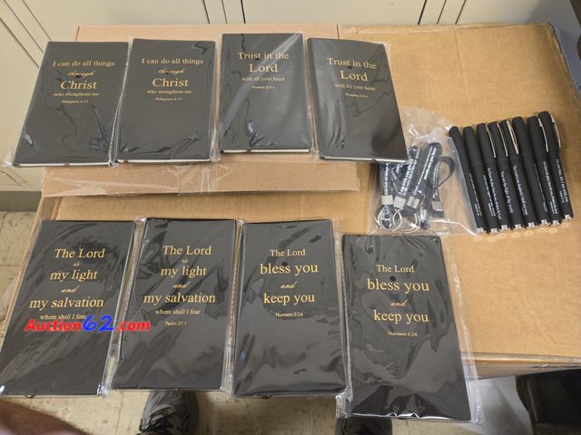 Lot 44-6760t - 24Pcs Christian Bible Leather Prayer Journals, Inspirational Pens, Bible Verse Keychains Appears New, A basic inspection has been given to t...