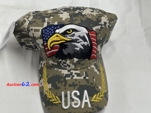 Lot 44-6033j - Embroidered eagle flag camouflage USA hat, Velcro back. New. See All Photo's Never opened, Factory Sealed