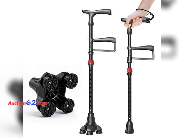 Lot 44-1754w - Folding Walking Cane with 360° Assist Handle, Adjustable 26.4"-35.4" Height (10 Levels), 4-Leg Anti-Slip Base &amp; Single Tip, Lightweight ...