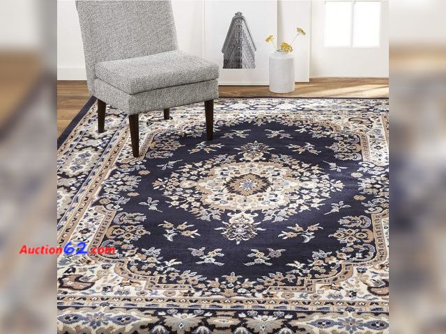 Lot 44-7009f - Home Dynamix premium Sakarya traditional medallion border area rug, navy blue, 3'7"×5'2" rectangle  E-Commerce Return, A basic inspection ha...