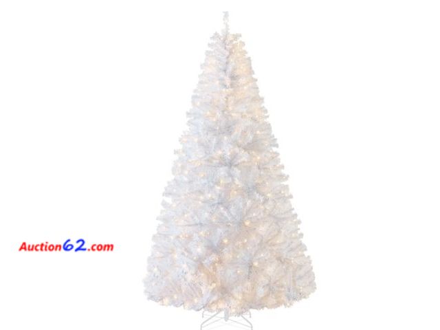 Lot 44-6989w - 6ft Pre-Lit Hinged Artificial White Pine Christmas Tree w/ Lights, Metal Stand Appears New, A basic inspection has been given to this item. ...