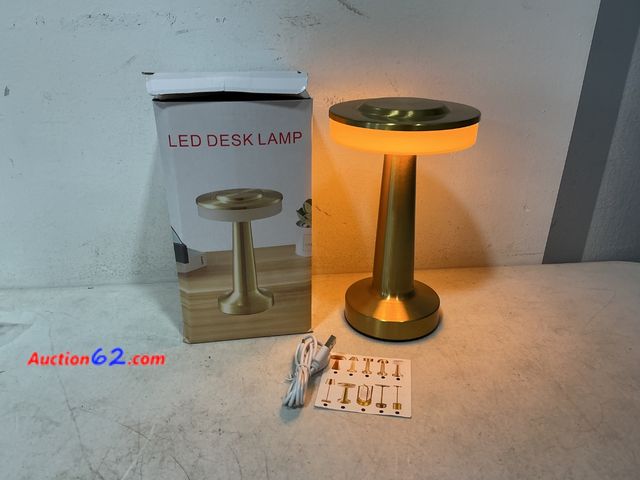 Lot 44-780w - LED Desk Lamp Rechargeable Touch Control Gold See All Photo's Not Tested Appears New with box damage